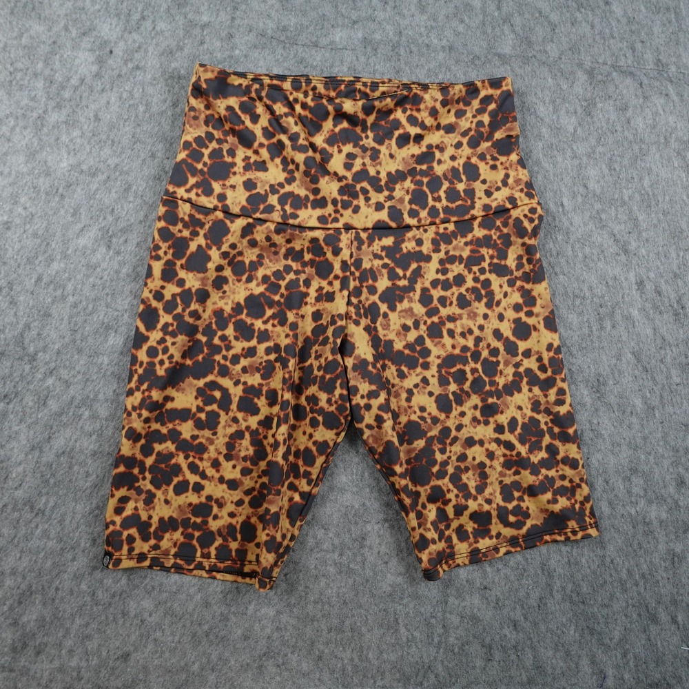 Onzie Shorts Women Small Medium Brown Leopard Print High Waisted Biker 9"